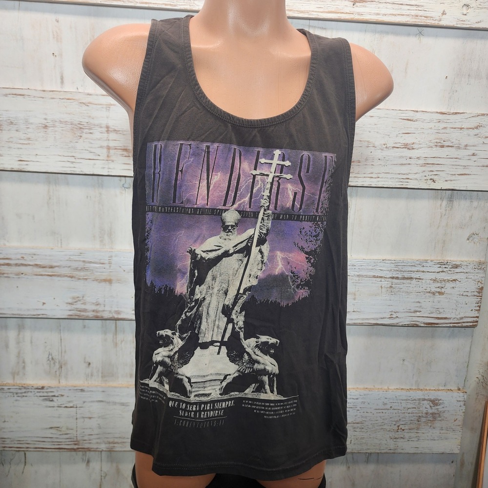 Cotton On Mens Large Graphic Tank Top Black Religious Statue 1 Corinthians 12:11